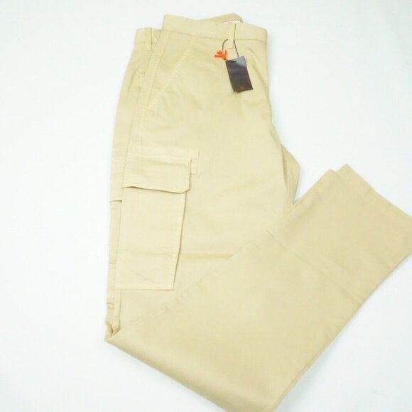 Isaia Solid Yellow Khaki Cargo Cotton Blend Casual Men Chino Pant 48R EU NEW